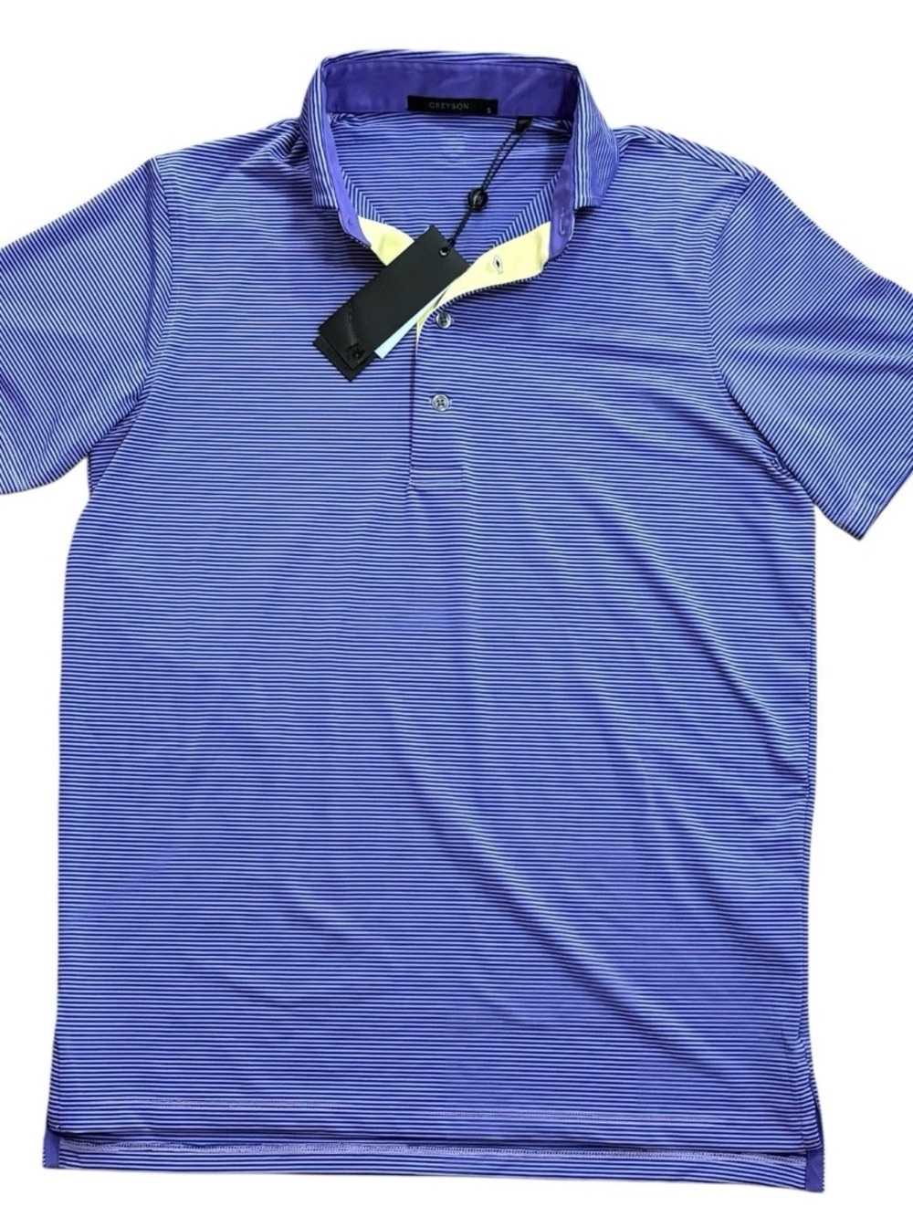Greyson Saranac Short Sleeve Golf Polo Heather Striped Purple Size Small NWT